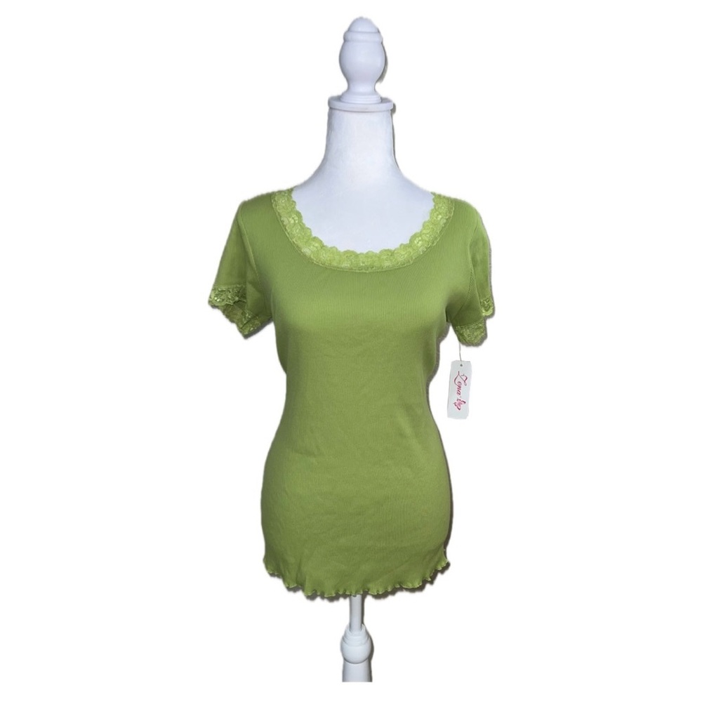 Vintage Y2K Short Sleeve Top With Lace Trim BNWT
